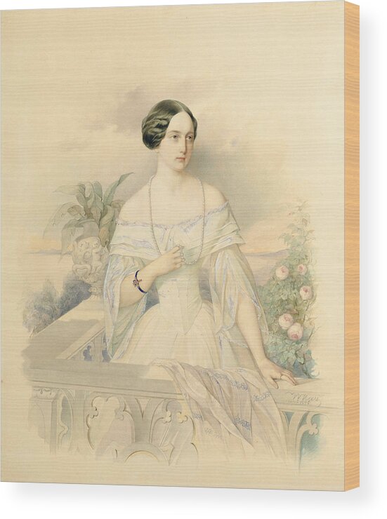Female Wood Print featuring the painting Portrait of Grand Duchess Olga Nikolaevna by Vladimir Ivanovich Hau