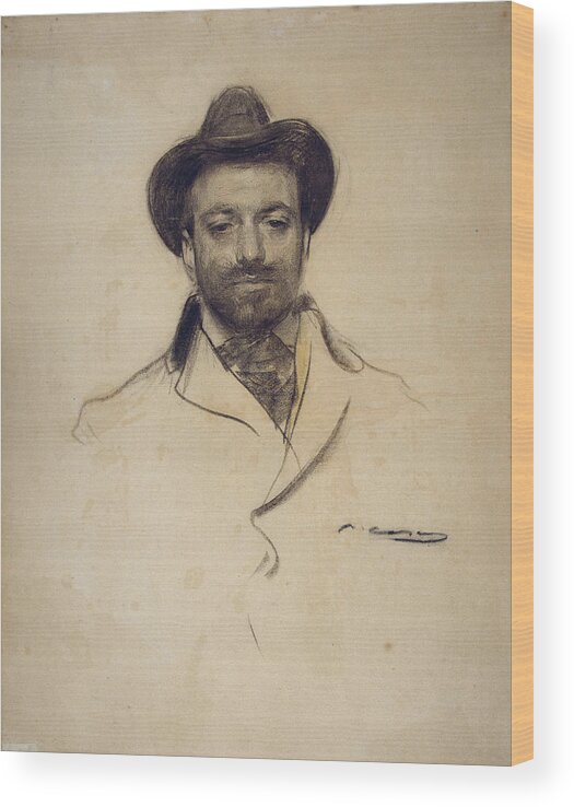 Ramon Casas Wood Print featuring the drawing Portrait of Josep M Sert by Ramon Casas