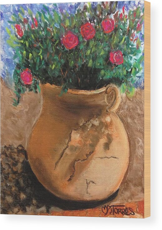 Flowers Wood Print featuring the pastel Pot Full of Roses by Melissa Torres