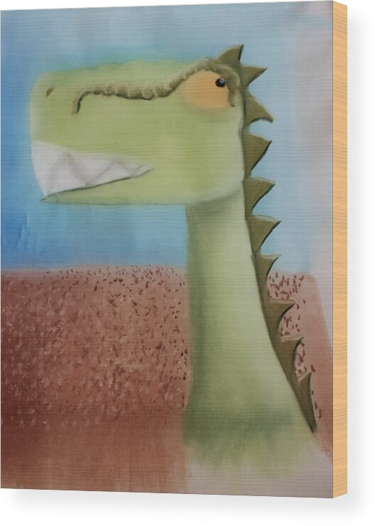 Dinosaur Wood Print featuring the pastel DinoArt Raptor by Joshua Maddison