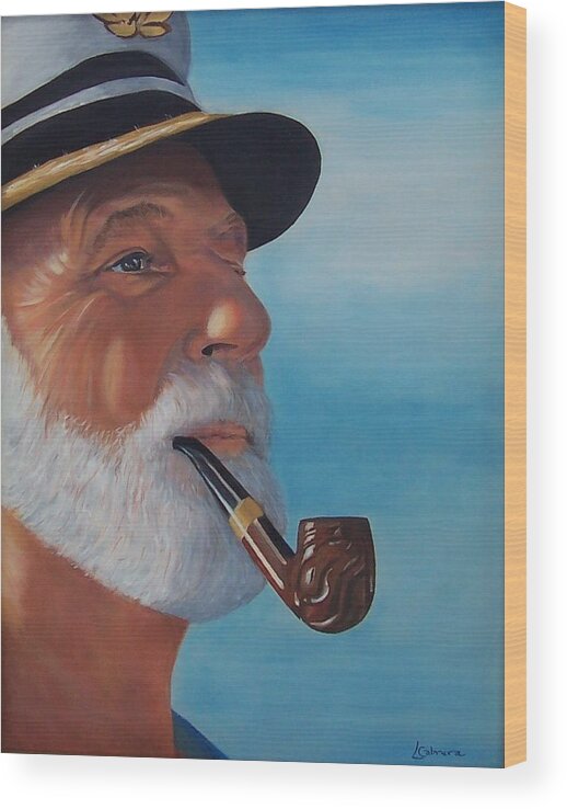 Portrait Wood Print featuring the painting Pride of Sea Captain by Linda Cabrera