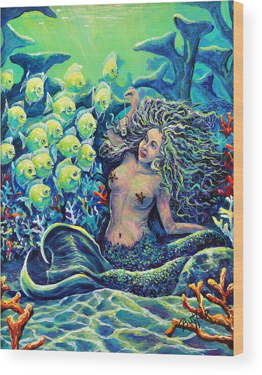 Mermaid Wood Print featuring the painting Proper Schooling by Gail Butler