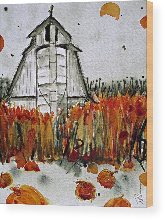 Barn Watercolor Wood Print featuring the painting Pumpkin Dreams by Dawn Derman