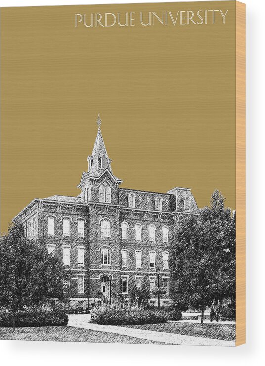 University Wood Print featuring the digital art Purdue University - University Hall - Brass by DB Artist