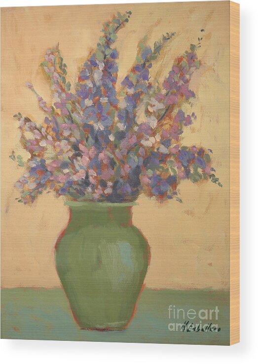 Still Life Arrangements Wood Print featuring the painting Purple flowers by Monica Elena
