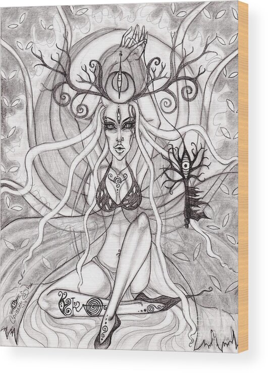 Sidhe Wood Print featuring the drawing Queen Aeranelii by Coriander Shea