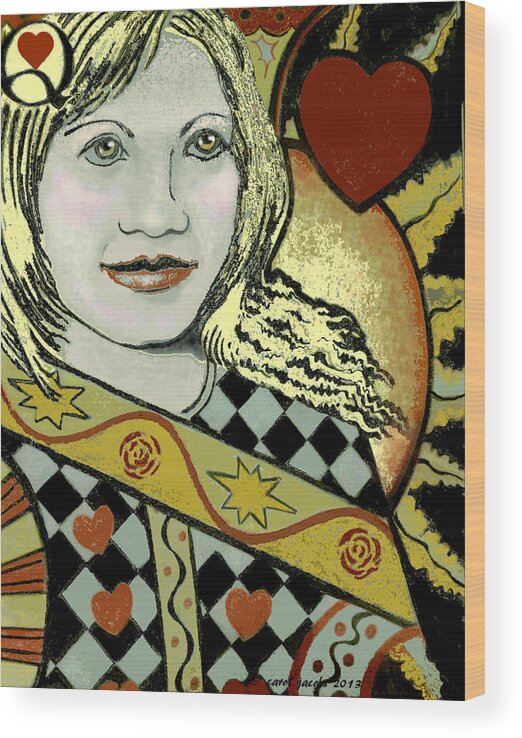 Queen Wood Print featuring the painting Queen of Hearts II by Carol Jacobs