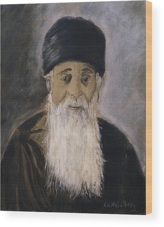 Sepia Wood Print featuring the painting Rabbi Y'Shia by Linda Feinberg