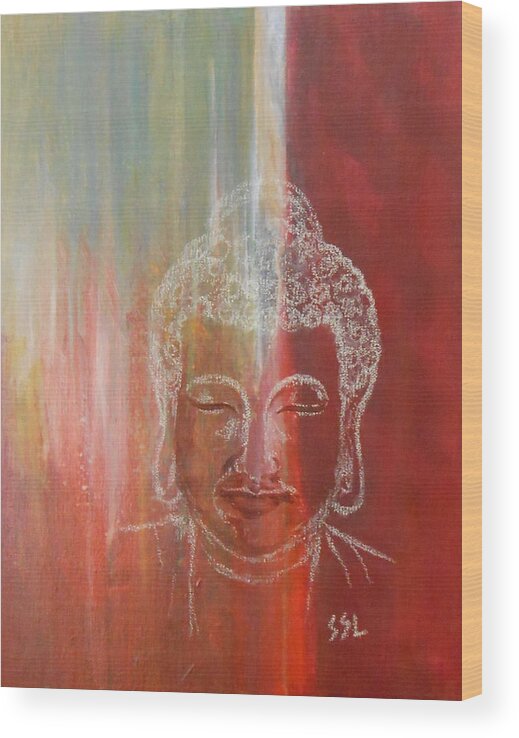 Buddha Wood Print featuring the mixed media Rainbow Body - Buddha by Jane See