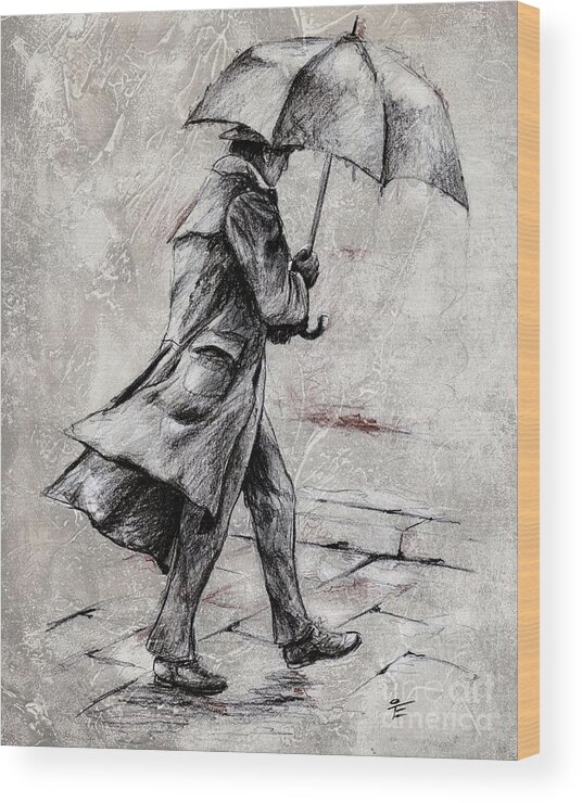 Drawings Wood Print featuring the drawing Rainy Day #07 Drawing by Emerico Imre Toth