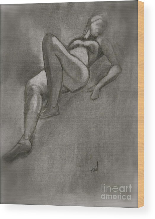 Woman Wood Print featuring the painting Reclining Woman by Kim Heil