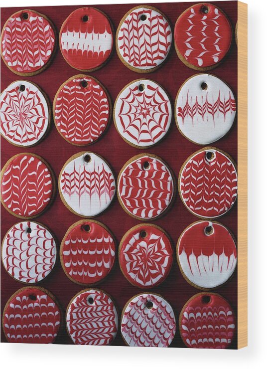 Cooking Wood Print featuring the photograph Red And White Christmas Cookies by Romulo Yanes
