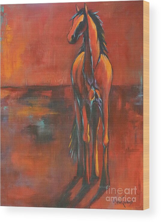 Horse Wood Print featuring the painting Red by Cher Devereaux