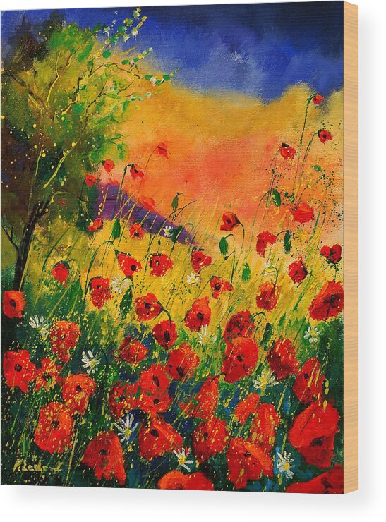 Poppies Wood Print featuring the painting Red Poppies 45 by Pol Ledent