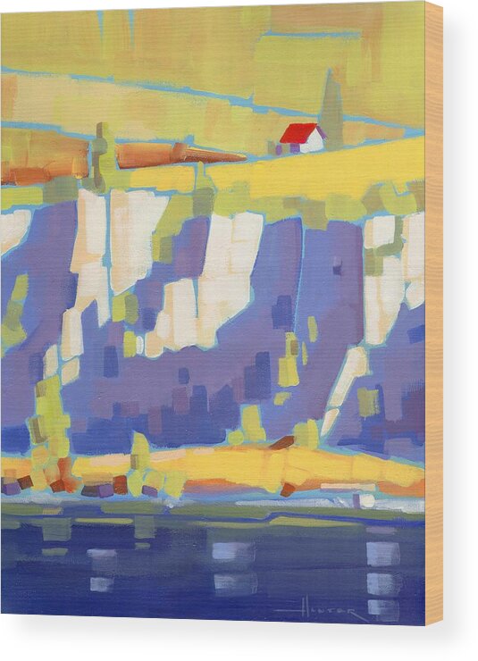 Landscape Wood Print featuring the painting Red Roof by Larry Hunter
