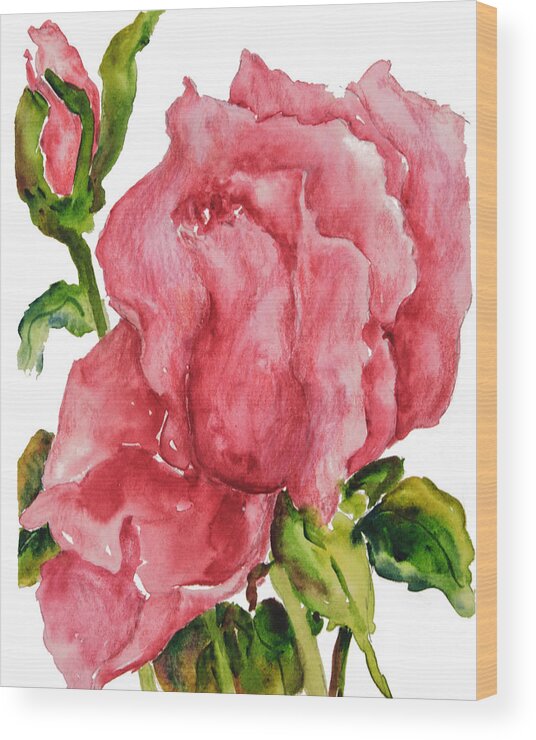 Red Rose Bud Wood Print featuring the painting Red Rose Bud by Sally Quillin