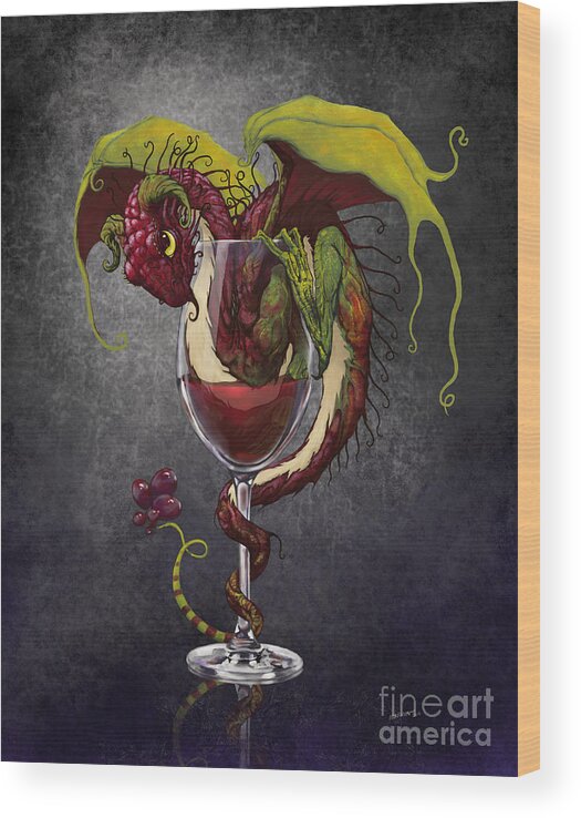 Dragon Wood Print featuring the digital art Red Wine Dragon by Stanley Morrison