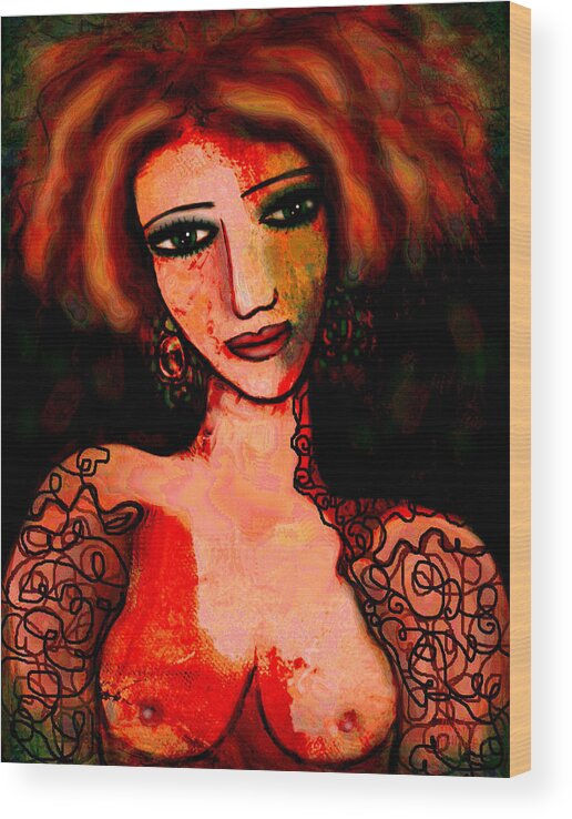 Woman Wood Print featuring the mixed media Redhead by Natalie Holland