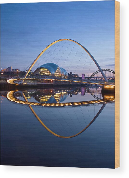 Newcastle Wood Print featuring the photograph Reflections of the Millenium Bridge by Stephen Taylor