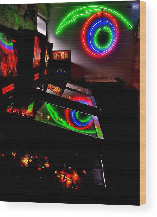 80s Wood Print featuring the photograph Replicant Arcade by Benjamin Yeager