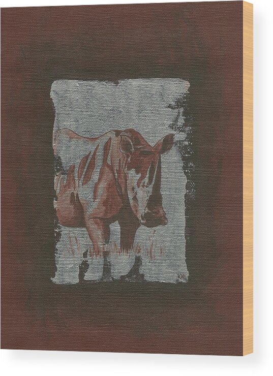 Rhino Wood Print featuring the painting Rhinoceros by Konni Jensen