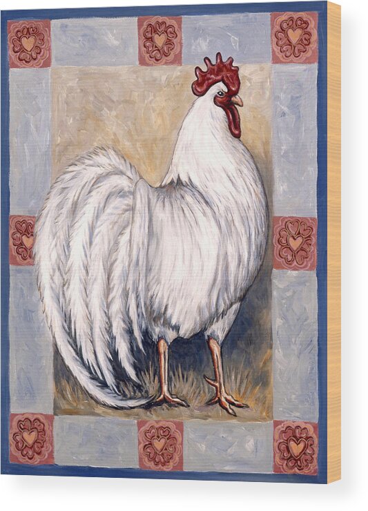 Rooster Wood Print featuring the painting Romeo the Rooster by Linda Mears