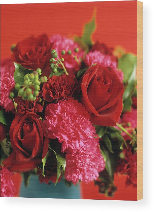 Dianthus Sp. Wood Print featuring the photograph Roses And Carnations by Rowland Roques O'neil/ Science Photo Library