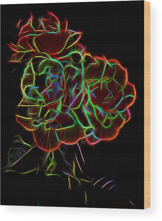 Art Wood Print featuring the photograph Roses with Neon Outlines by Linda Phelps