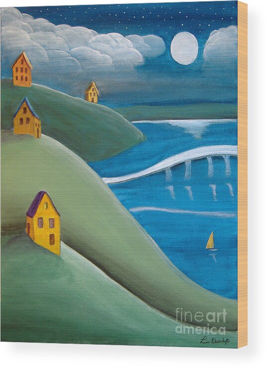 Sailing Wood Print featuring the painting Sailing In The Moonlight by Lee Owenby