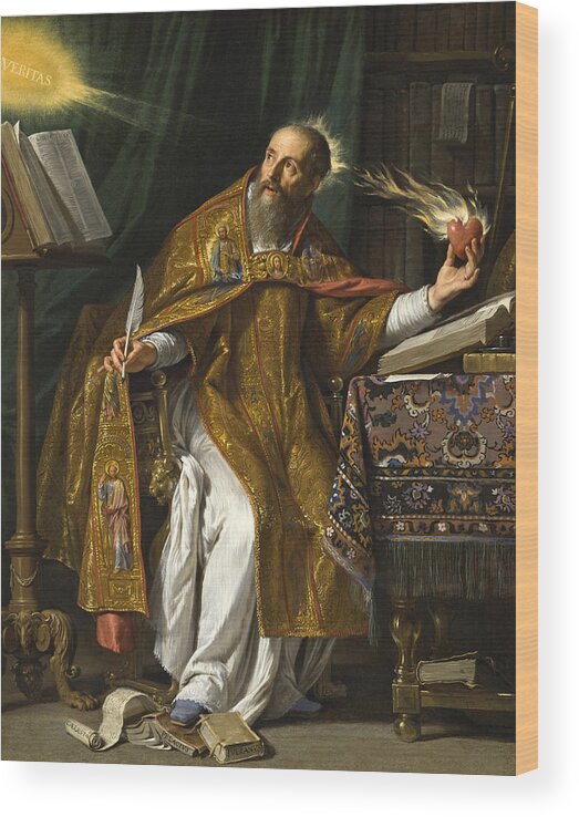 Philippe De Champaigne Wood Print featuring the painting Saint Augustine by Philippe de Champaigne