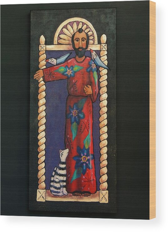  Folk Art St. Francis Wood Print featuring the painting Saint Francis by Candy Mayer