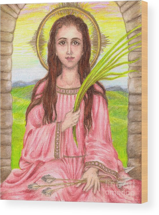 Saint Wood Print featuring the drawing Saint Philomena by Michelle Bien