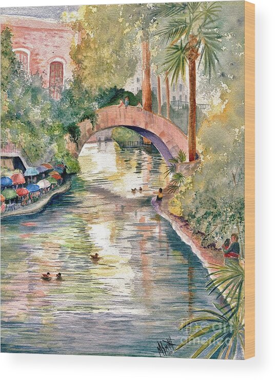 San Antonio Riverwalk Wood Print featuring the painting San Antonio Riverwalk by Marilyn Smith