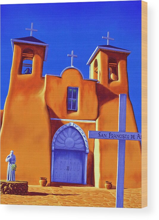 Taos Wood Print featuring the painting San Francisco De Asis by Cheryl Fecht
