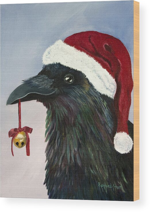 Raven Wood Print featuring the painting Santa Raven by Amy Reisland-Speer