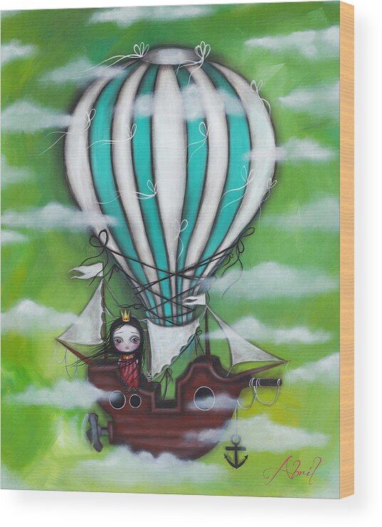 Air Ship Wood Print featuring the painting Sea of Clouds by Abril Andrade