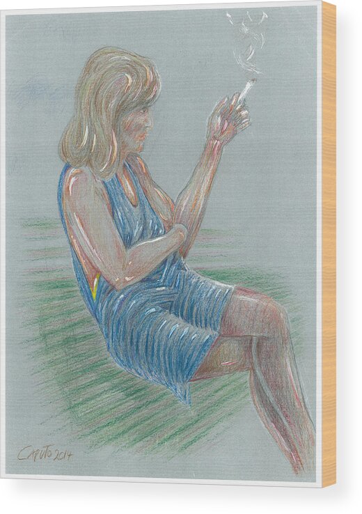 Life Study Wood Print featuring the mixed media Seated Girl Smoking - Colour Study by Giovanni Caputo