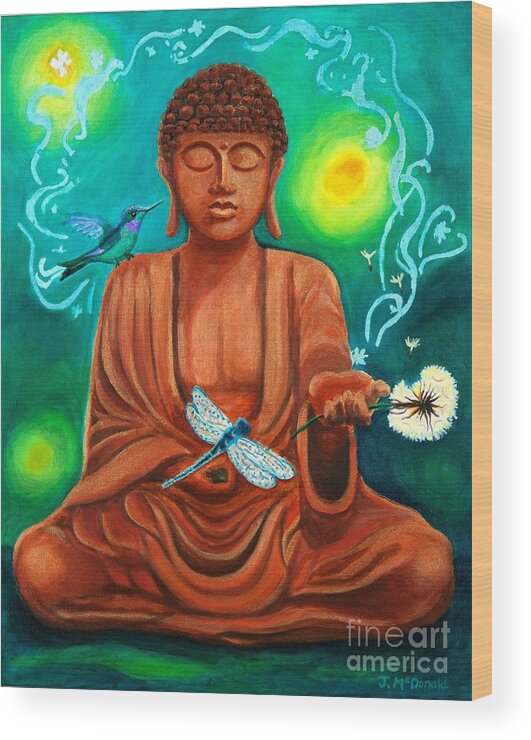 Buddha Wood Print featuring the painting Secrets of Life by Janet McDonald