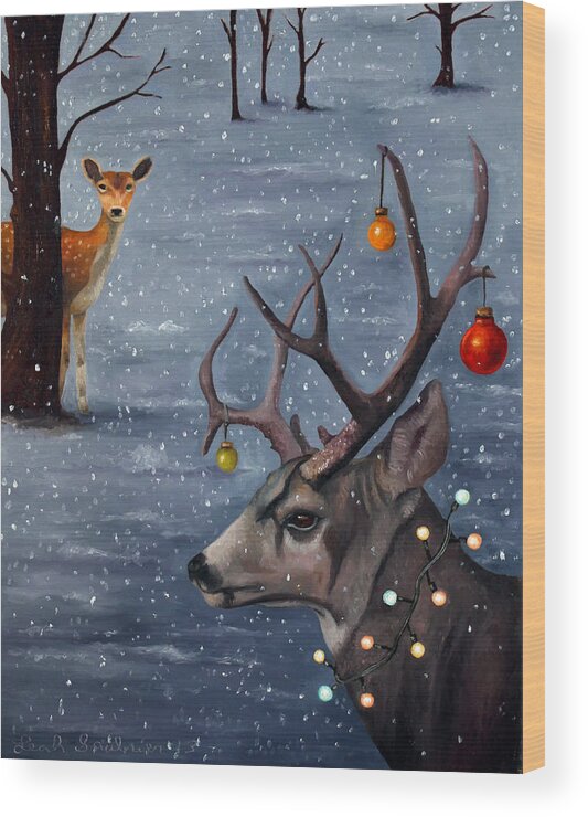 Deer Wood Print featuring the painting Seduction by Leah Saulnier The Painting Maniac