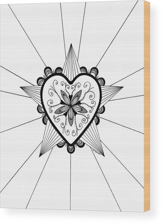 Shining Heart Wood Print featuring the drawing Shining Heart original by E B Schmidt