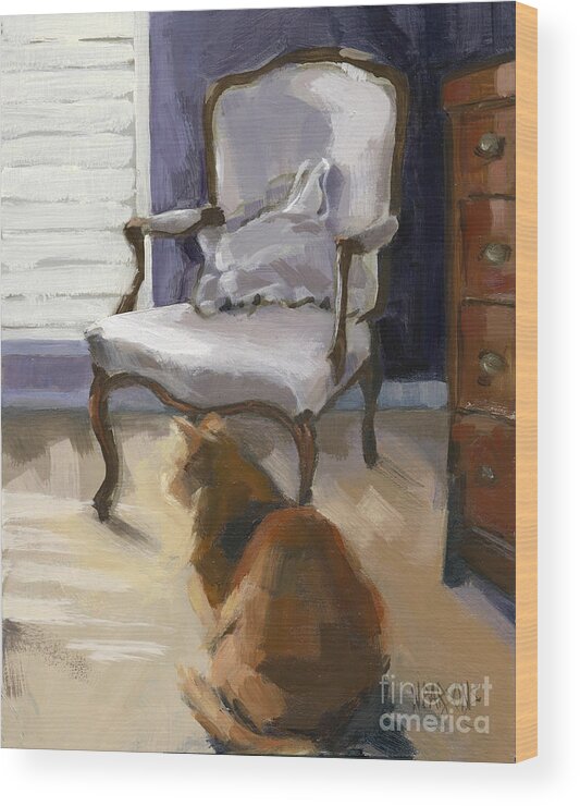 Chair Cat Pillow Bedroom Impressionism Chest Of Drawers Morning Light Furniture French Wood Print featuring the painting SOLD-Silent Sentinel by Nancy Parsons