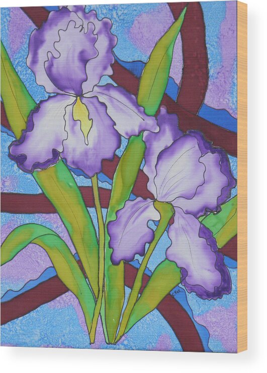 Hand Painted Silk Wood Print featuring the painting Silk Iris by Sandra Fox