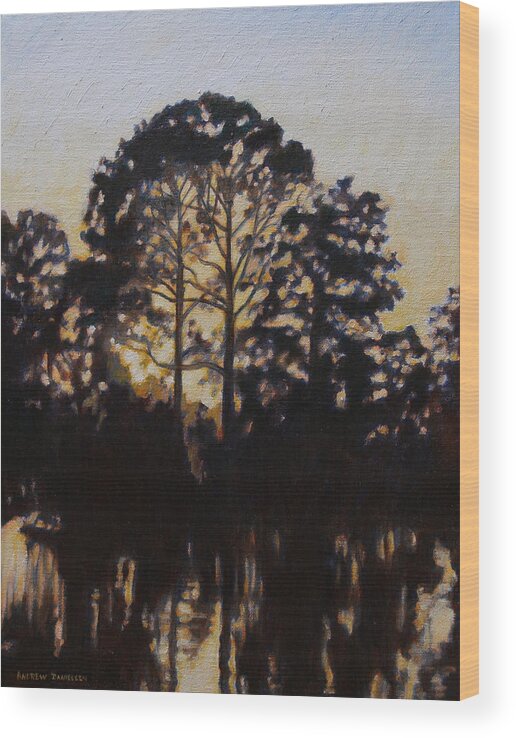 Landscape Wood Print featuring the painting Simmering Sun by Andrew Danielsen