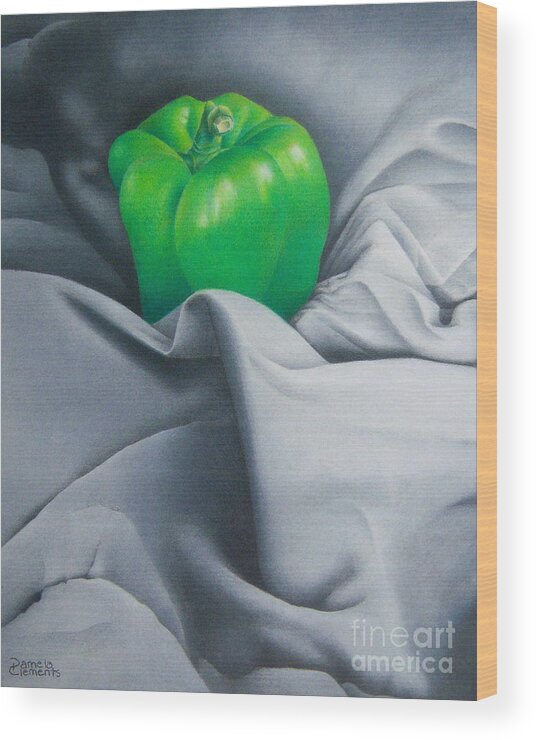 Colored Pencil Wood Print featuring the drawing Simply Green by Pamela Clements