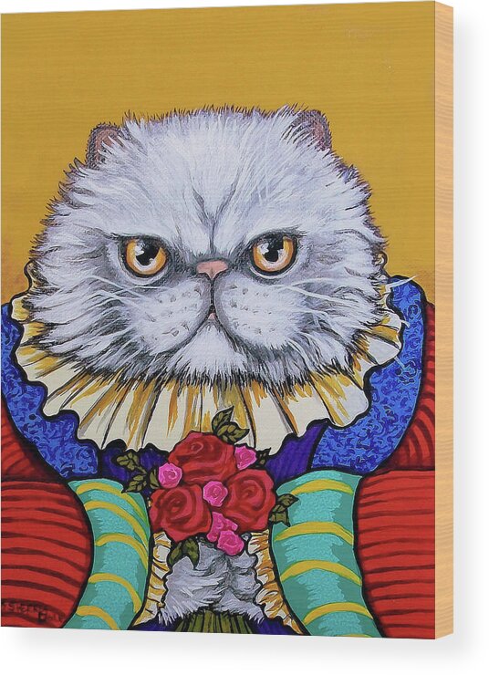 Cat Wood Print featuring the painting Sir Purrsey by Sherry Dole