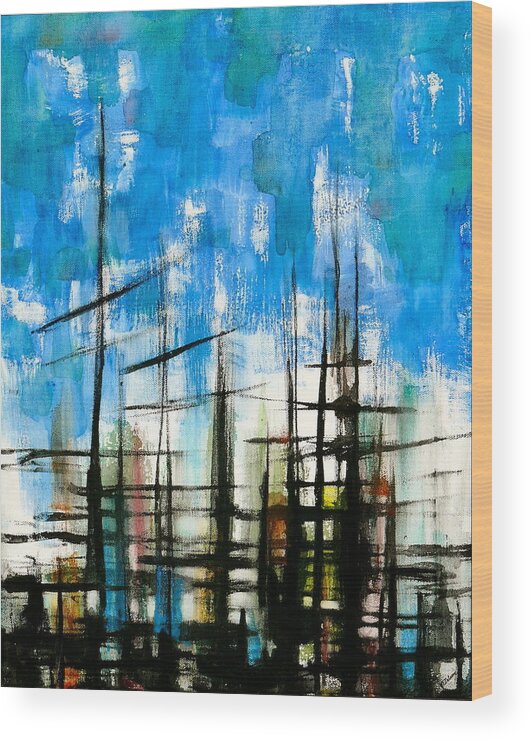 Abstract Wood Print featuring the painting Skyscape by Vic Delnore