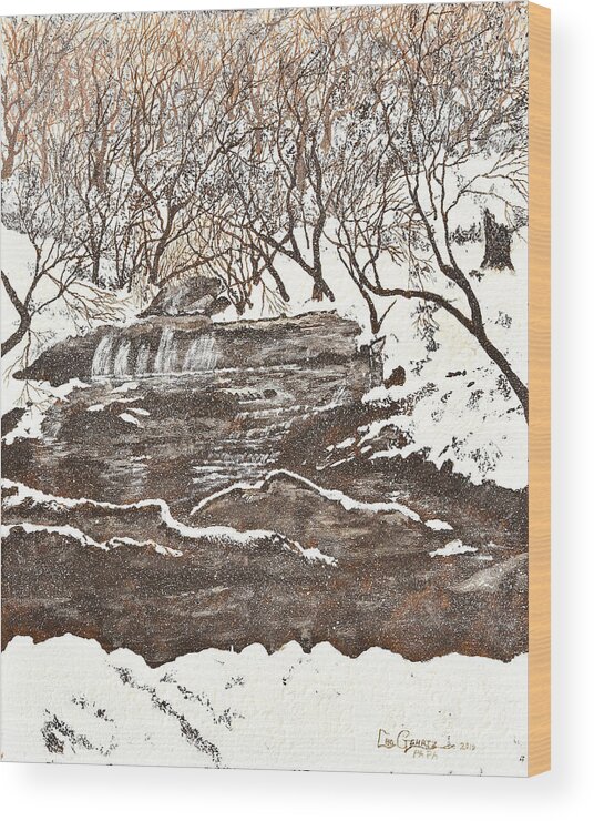 Snow Wood Print featuring the painting Snowy Creek by Leo Gehrtz