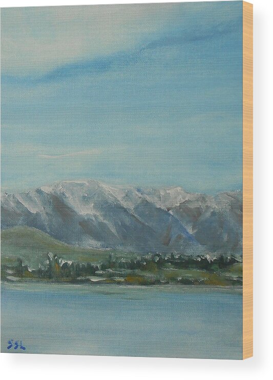 Landscape Wood Print featuring the painting Snowy Mountains - The Remarkables by Jane See
