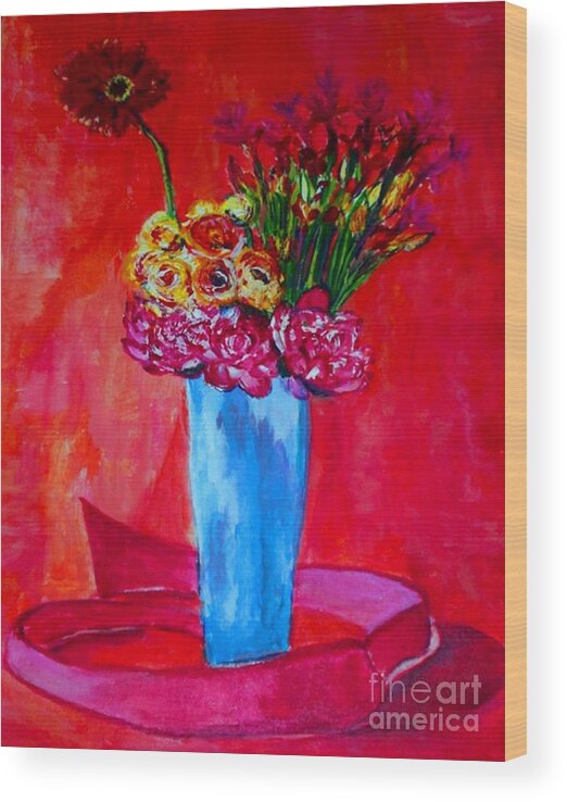 Vase Wood Print featuring the painting So Close To You by Helena Bebirian