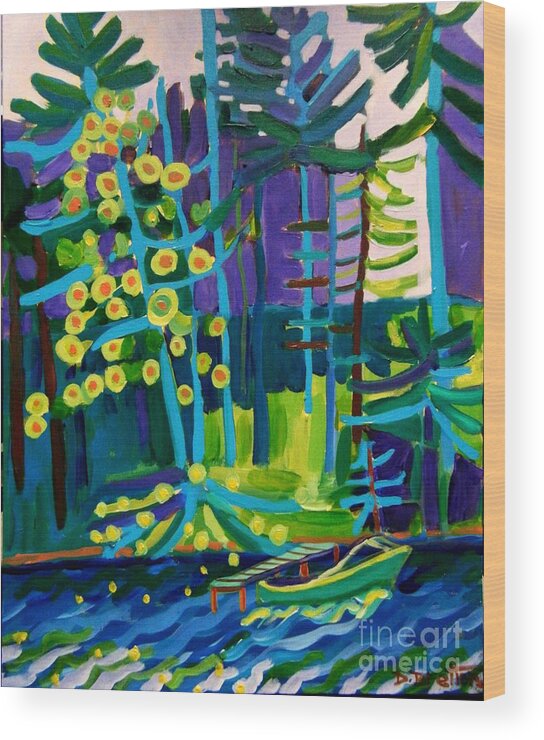 Landscape Wood Print featuring the painting Solitude at Massapoag Lake by Debra Bretton Robinson
